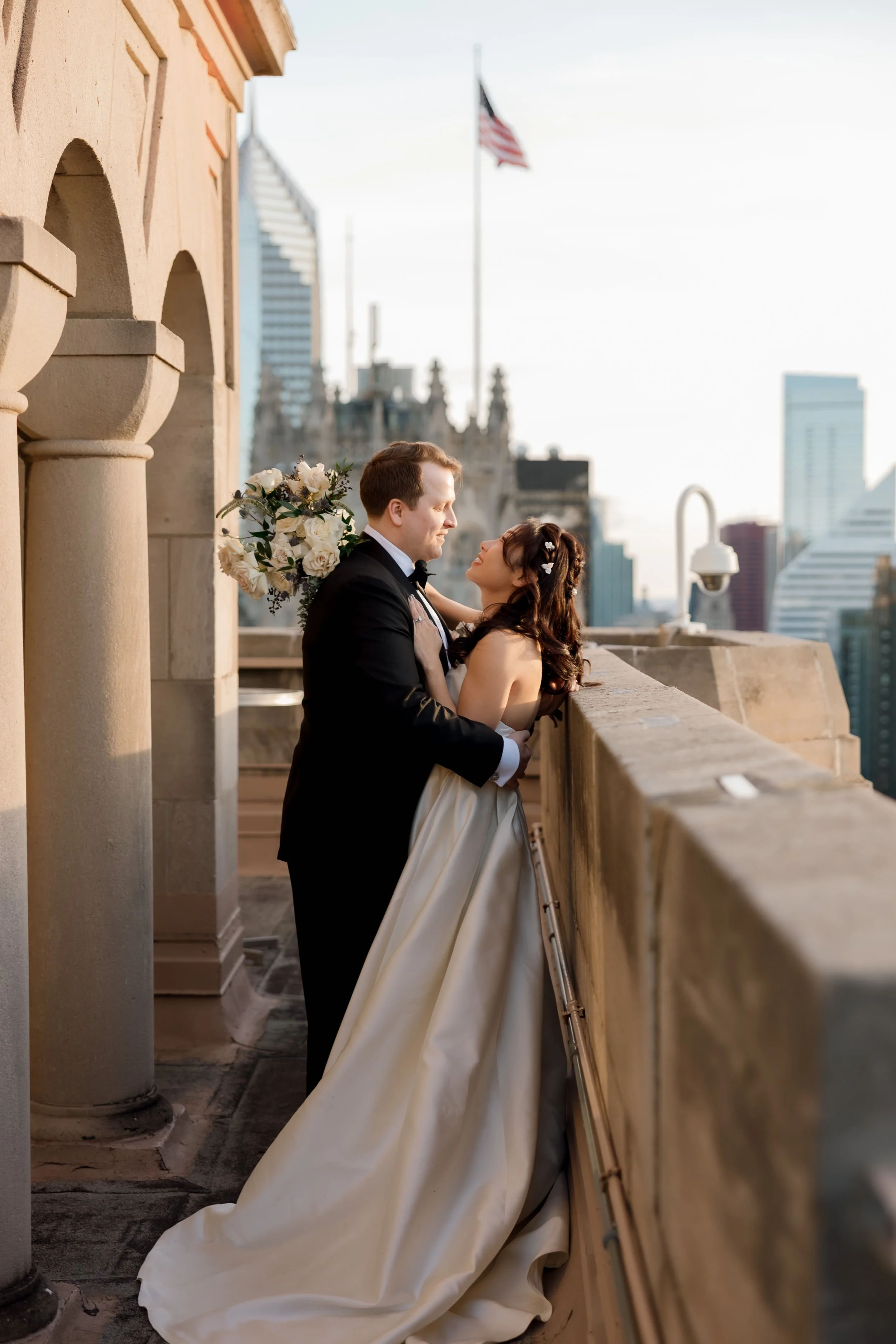 Couple at InterContinental Chicago wedding on the rooftop