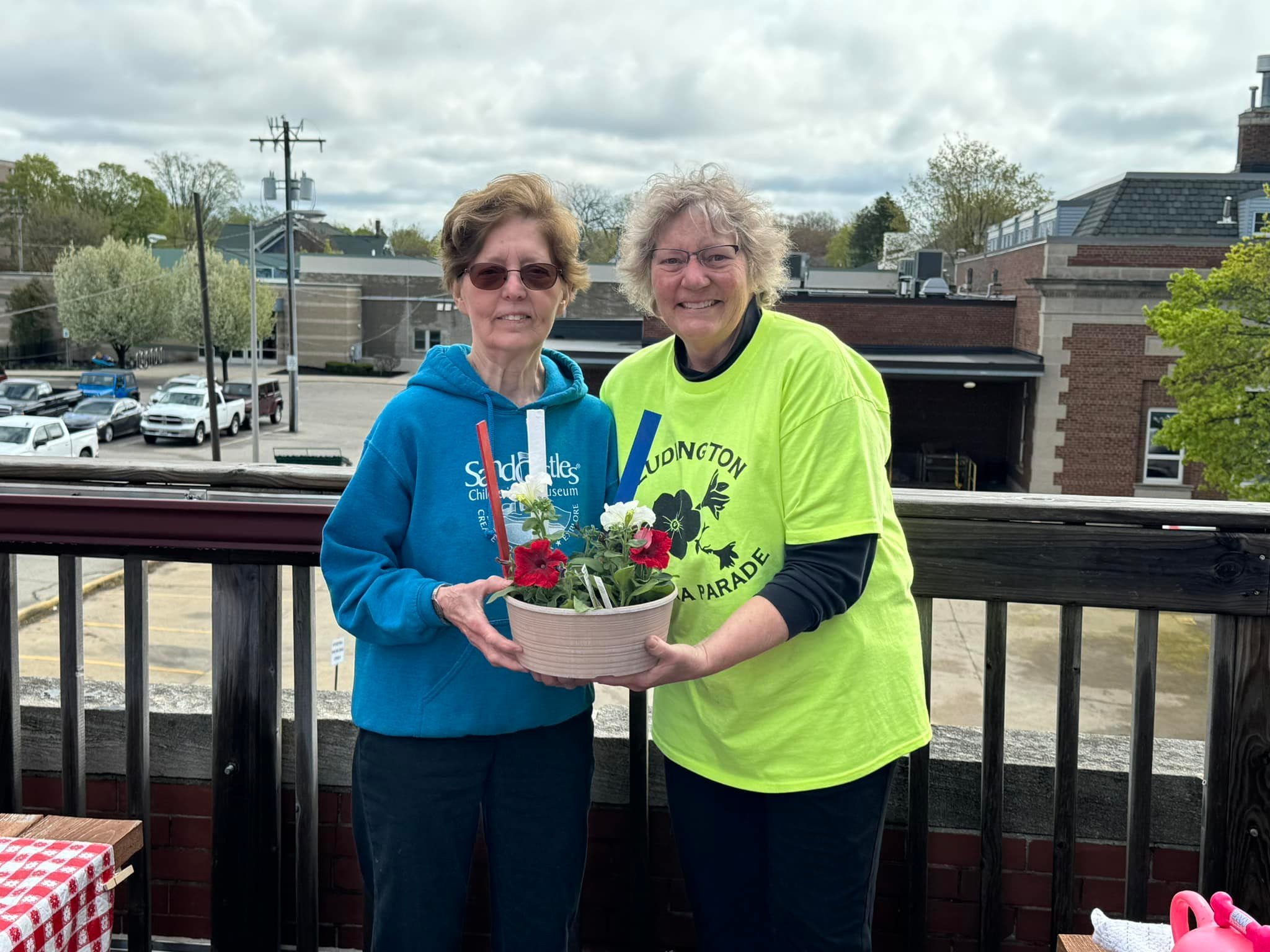 Thank you Kathy Radke and Mary Lou Ohnsman for planting with the children, and planting Petunia&rsquo;s on the top of our deck! They always look so pretty when they bloom!