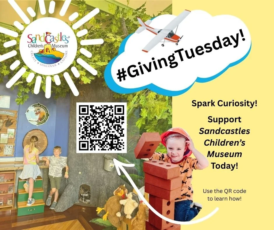 This #givingtuesday we invite you to spark joy and curiosity.
You can make your gift here: https://www.sandcastleschildrensmuseum.com/donate

Children learn best through play&mdash;and thanks to you, they can keep exploring, building, imagining, and 
