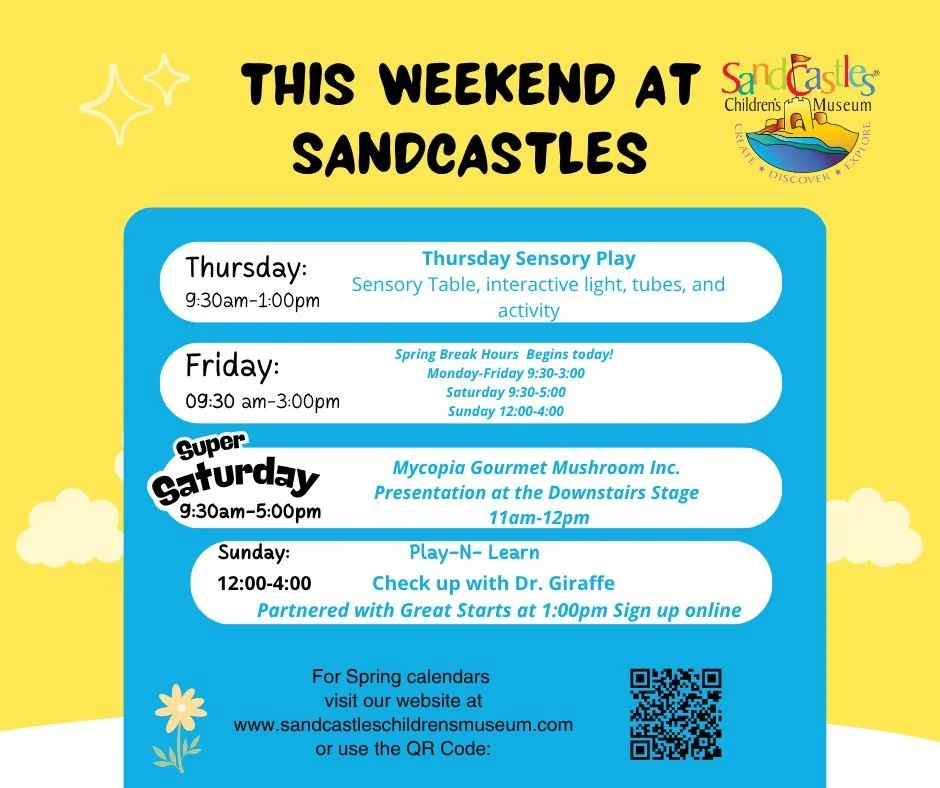 Who will join us the next two weeks? 
Starting March 27-April 10th we will be open every day for Spring Break. ☀️🌷
Spring Break Hours: 
  Monday-Friday- 9:30-3:00pm
  Saturday- 9:30-5:00pm 
  Sunday- 12:00-4:00pm 
This Saturday, we will have Mycopia