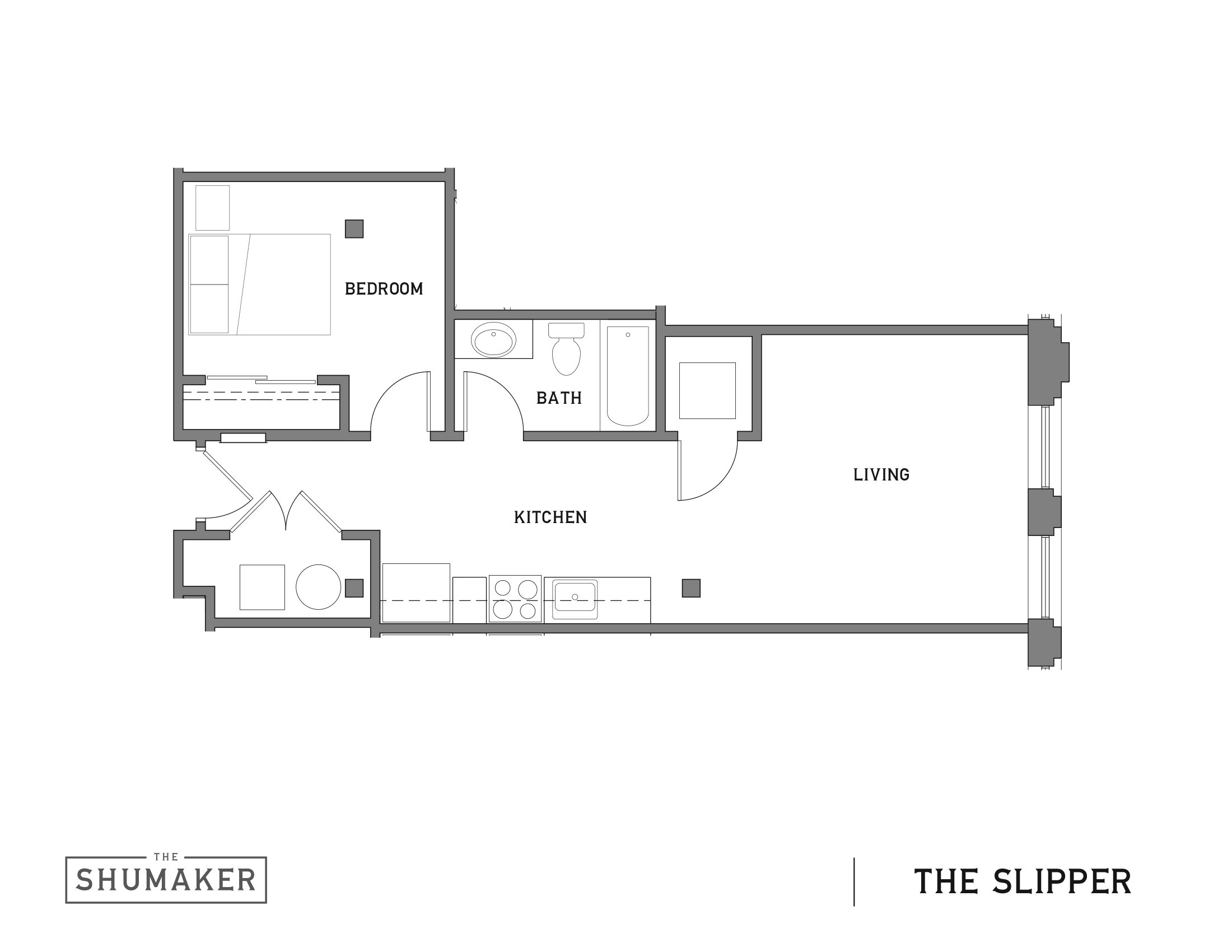 The Slipper | 565 sq ft to 755 sq ft
$1245-$1275