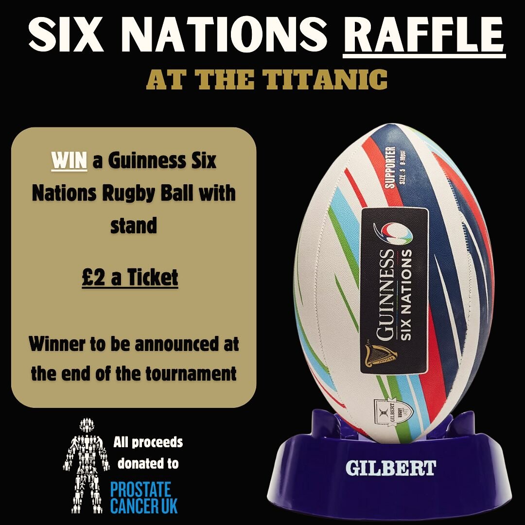 Want a chance to win a Guinness Six Nations Rugby Ball with the stand? 🏈

Enter our raffle for &pound;2 a ticket for your chance to win. 

You can buy as many tickets as you wish

Tickets to be bought inside the pub.

The winning ticket will be chos