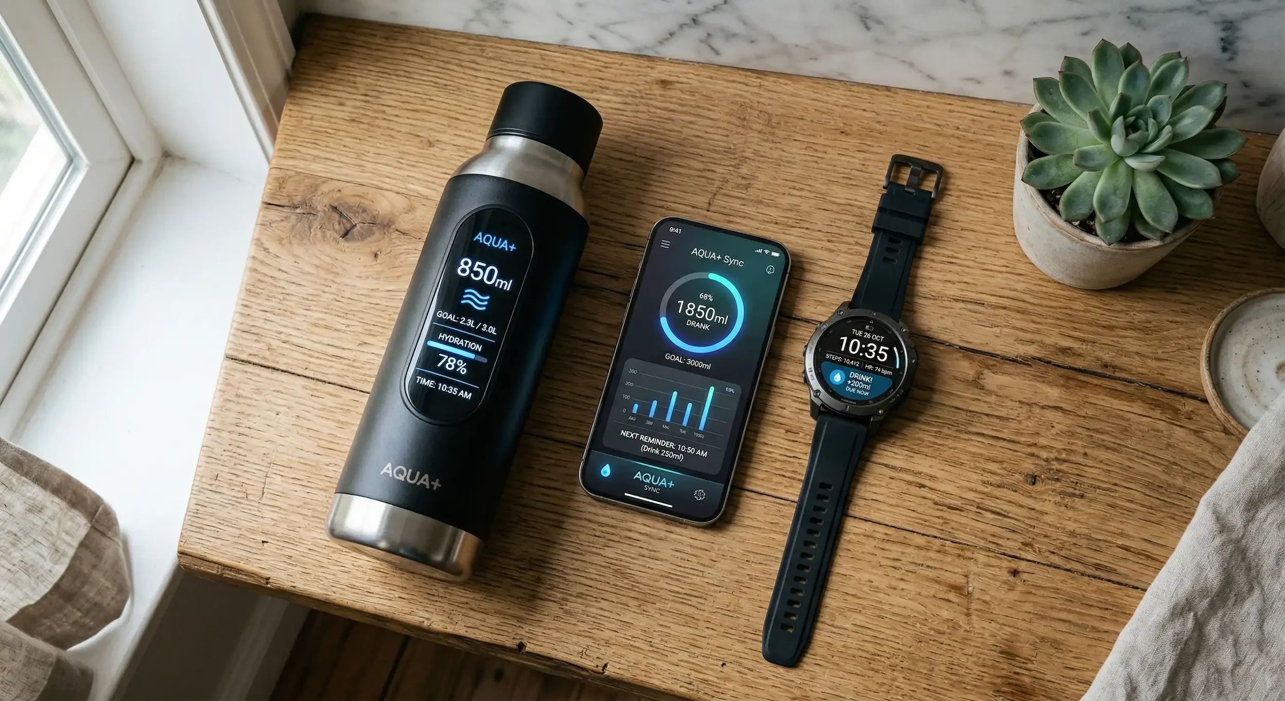 Smart Water Bottle, App and Watch