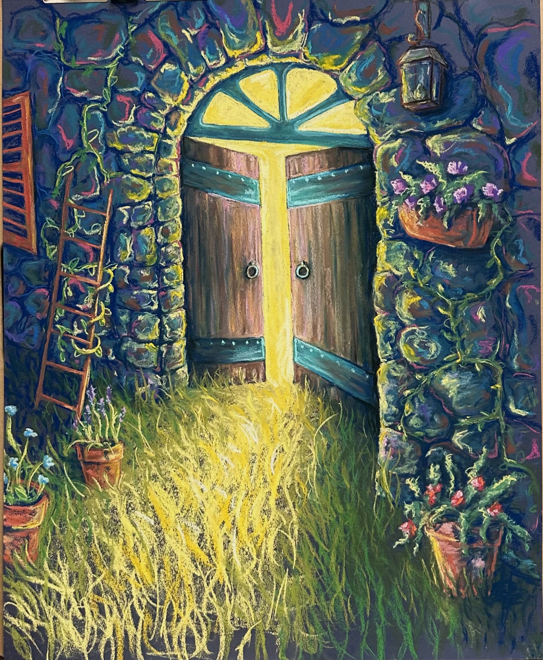 "Into the light", 2023, 20inx24in, Chalk pastel on paper