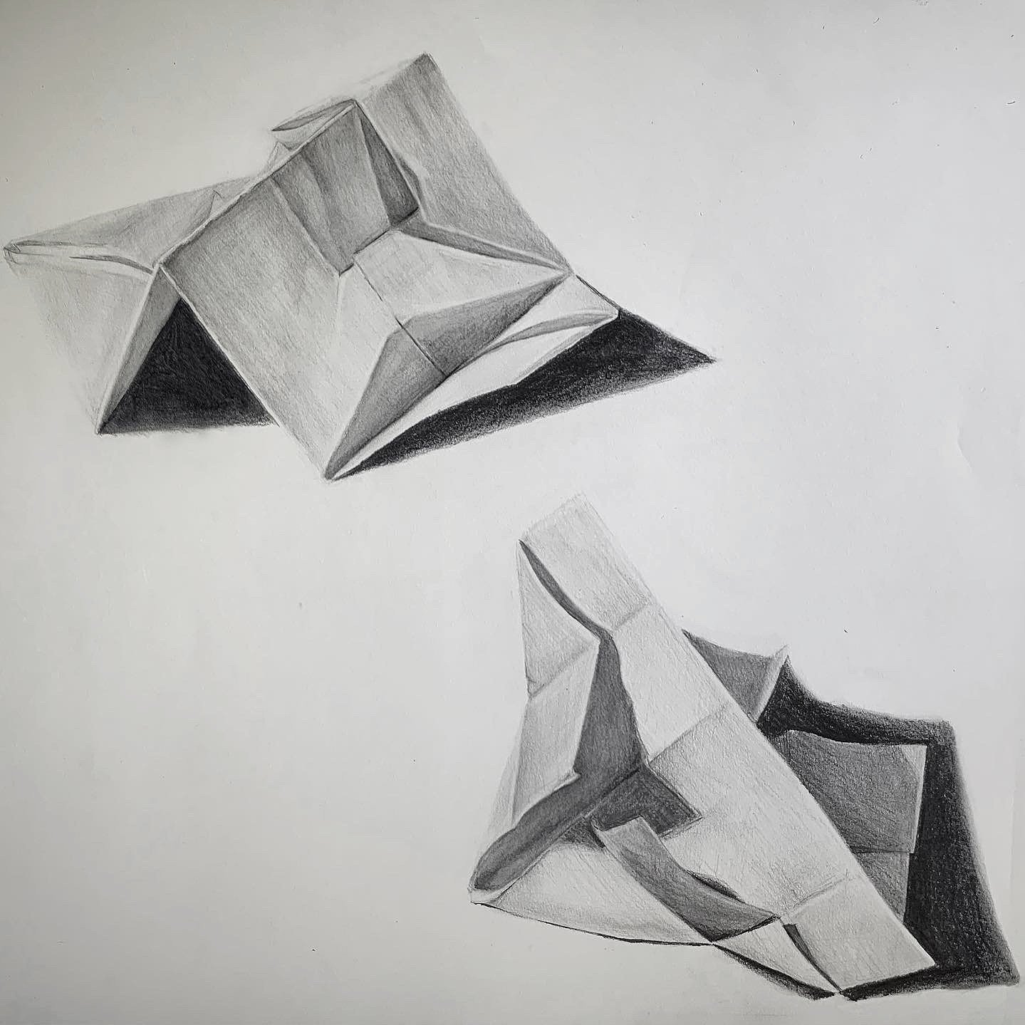 "Folded paper study", 2021, 16x18, Graphite on paper