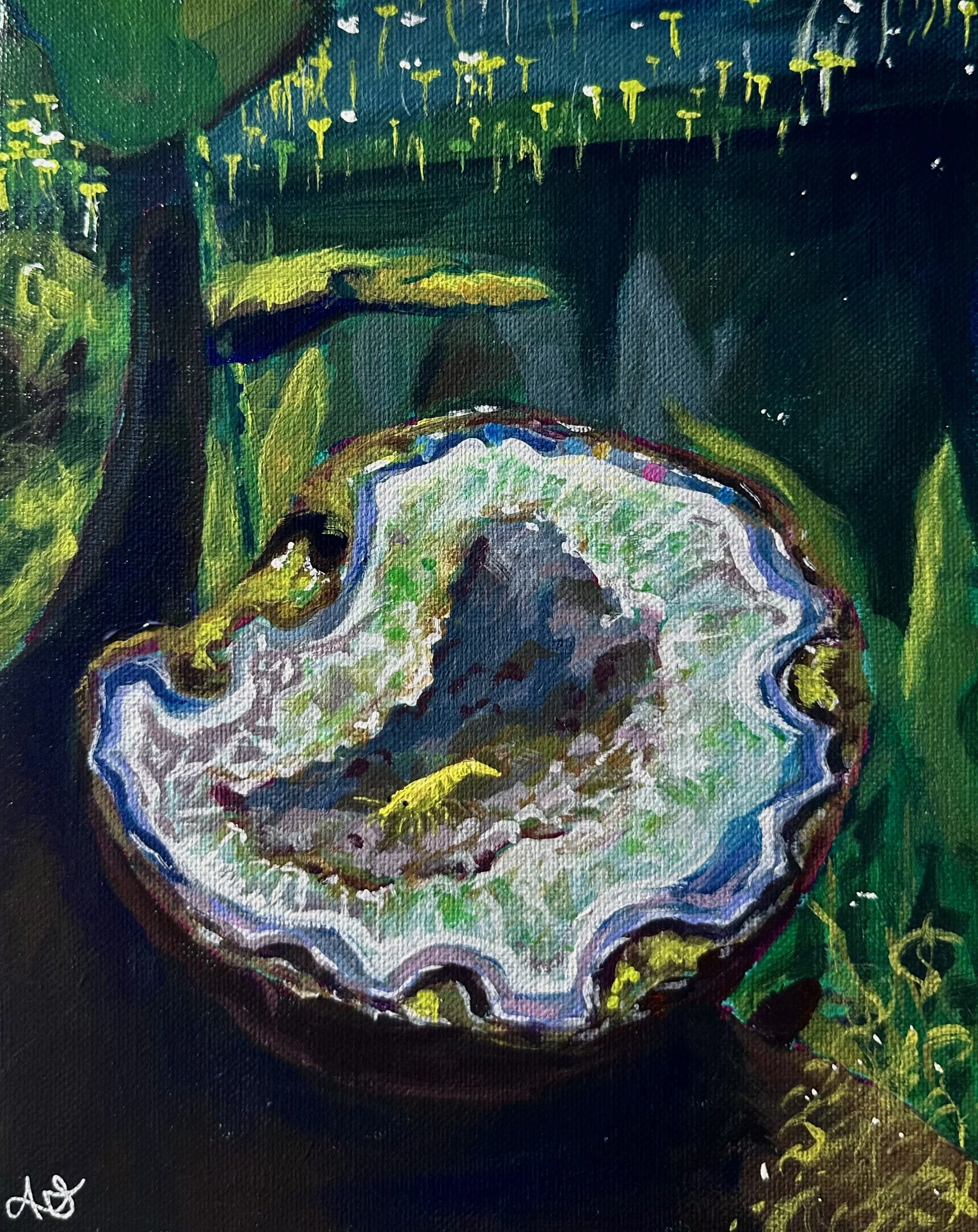 "A Rock and a Shrimp Place", 8x10in, Acrylic on Canvas, 2026
