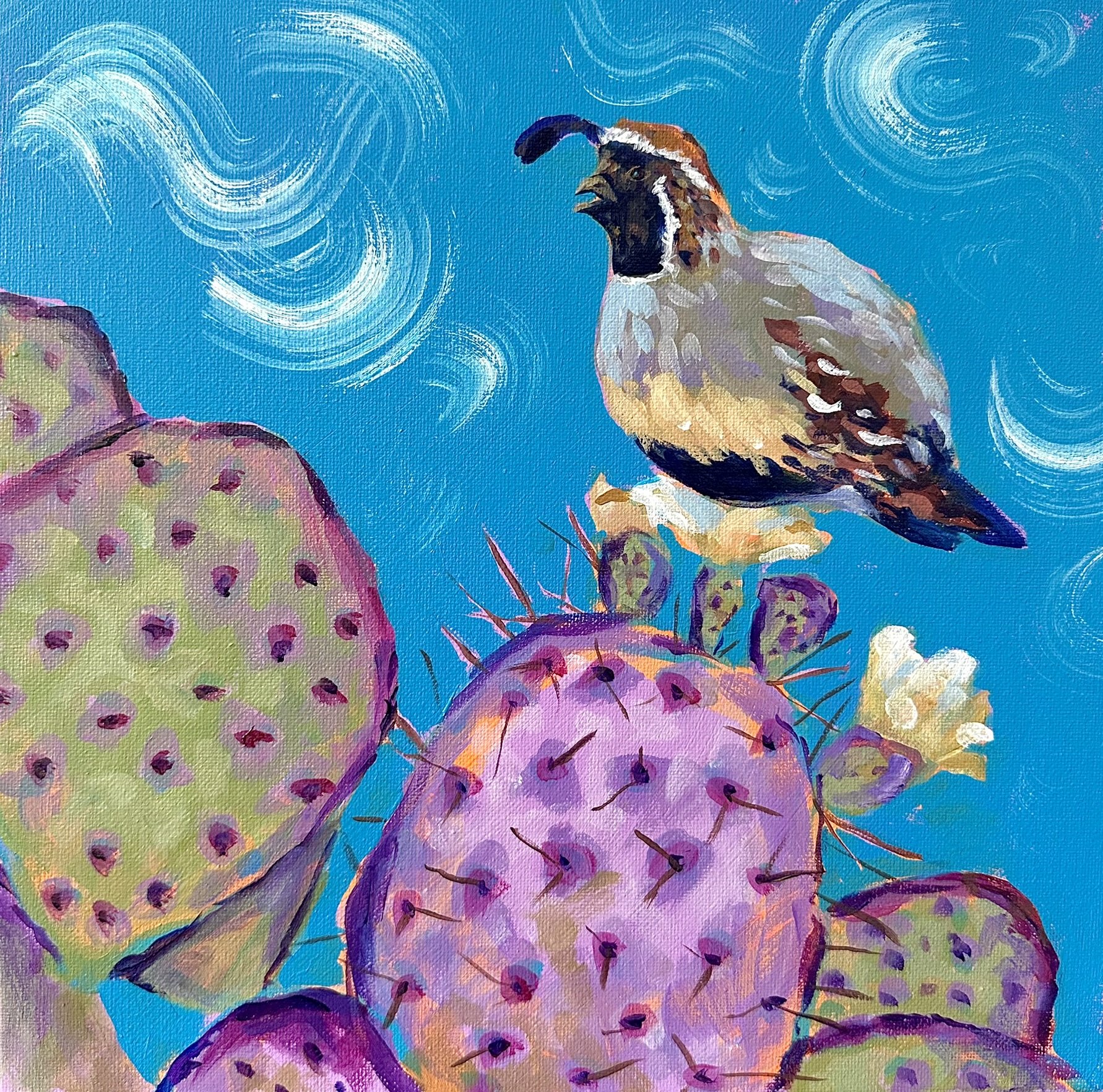 "Quail Study", 12x12in, Acrylic on Canvas, 2026