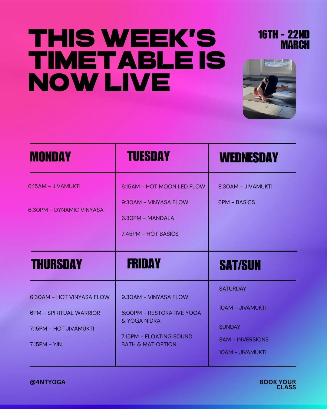 The timetable is live - book your sessions for the week! 

#4nt #stockport #yogastudio
