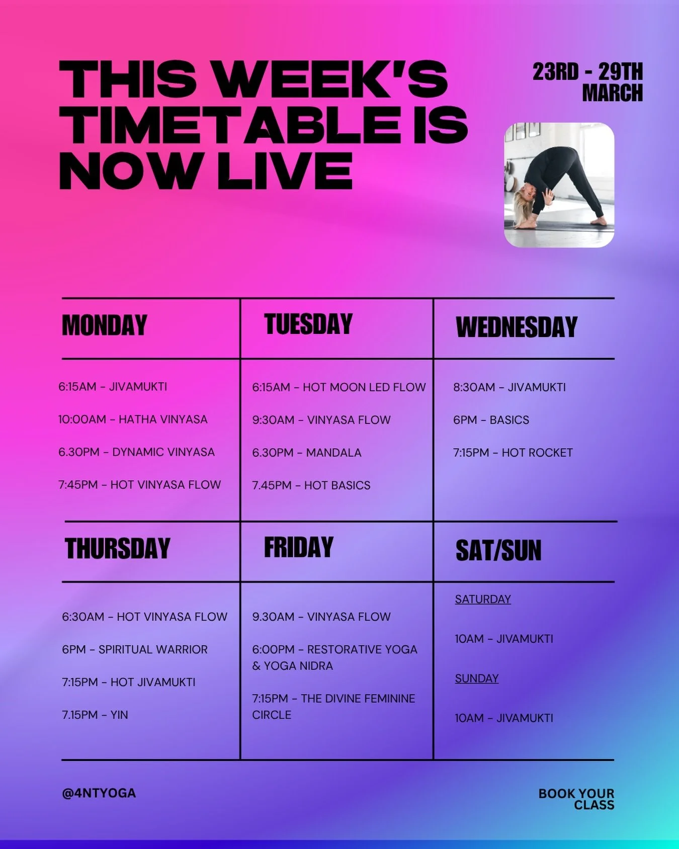 This weeks timetable is now live - set aside some YOU time. 

#yogastockport #yogaclass #yogatimetable #4nt