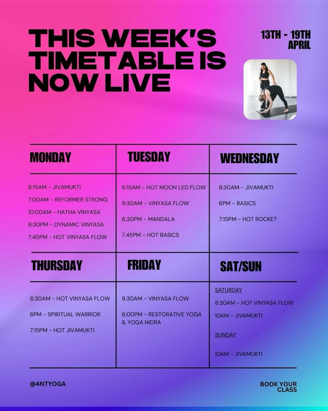 This week&rsquo;s timetable is now live, plan your week in advance. If you&rsquo;re new to 4NT get your first class is free - see you on the mat. 

#4ntyoga #yogaclassesmcr #stockport