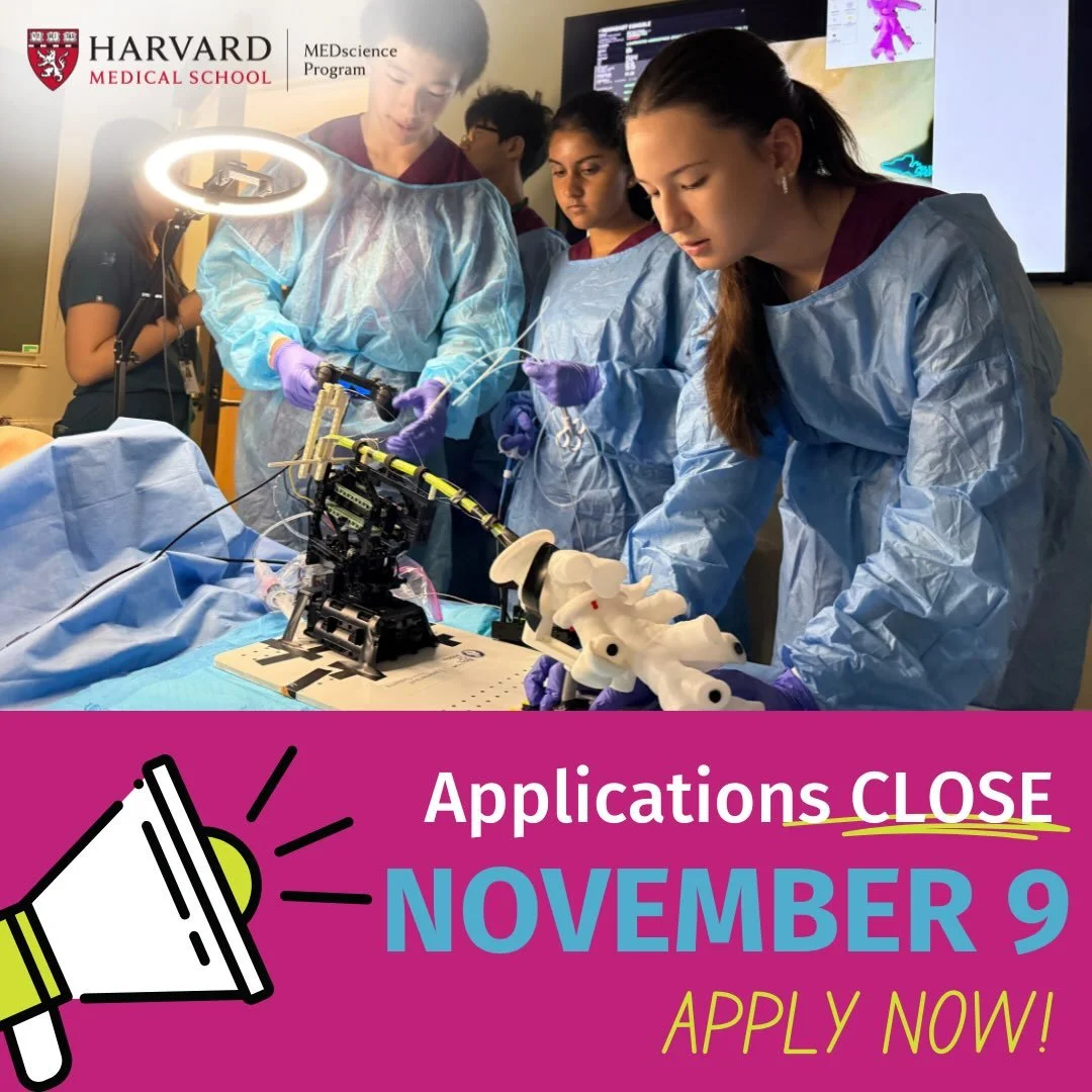 Applications for the 2027 MEDscience School Break programs are open until November 9th! 

Apply now for Clinical, Lab, Forensics, and Tech Foundations. Programs run the weeks of February 16-19, March&nbsp; 8-11, March 15-19, March 22-25, and April 20