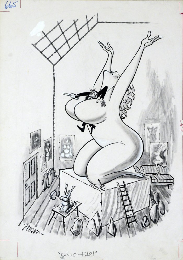 Original Playboy Cartoon by John Jensen "Eunice, Help"