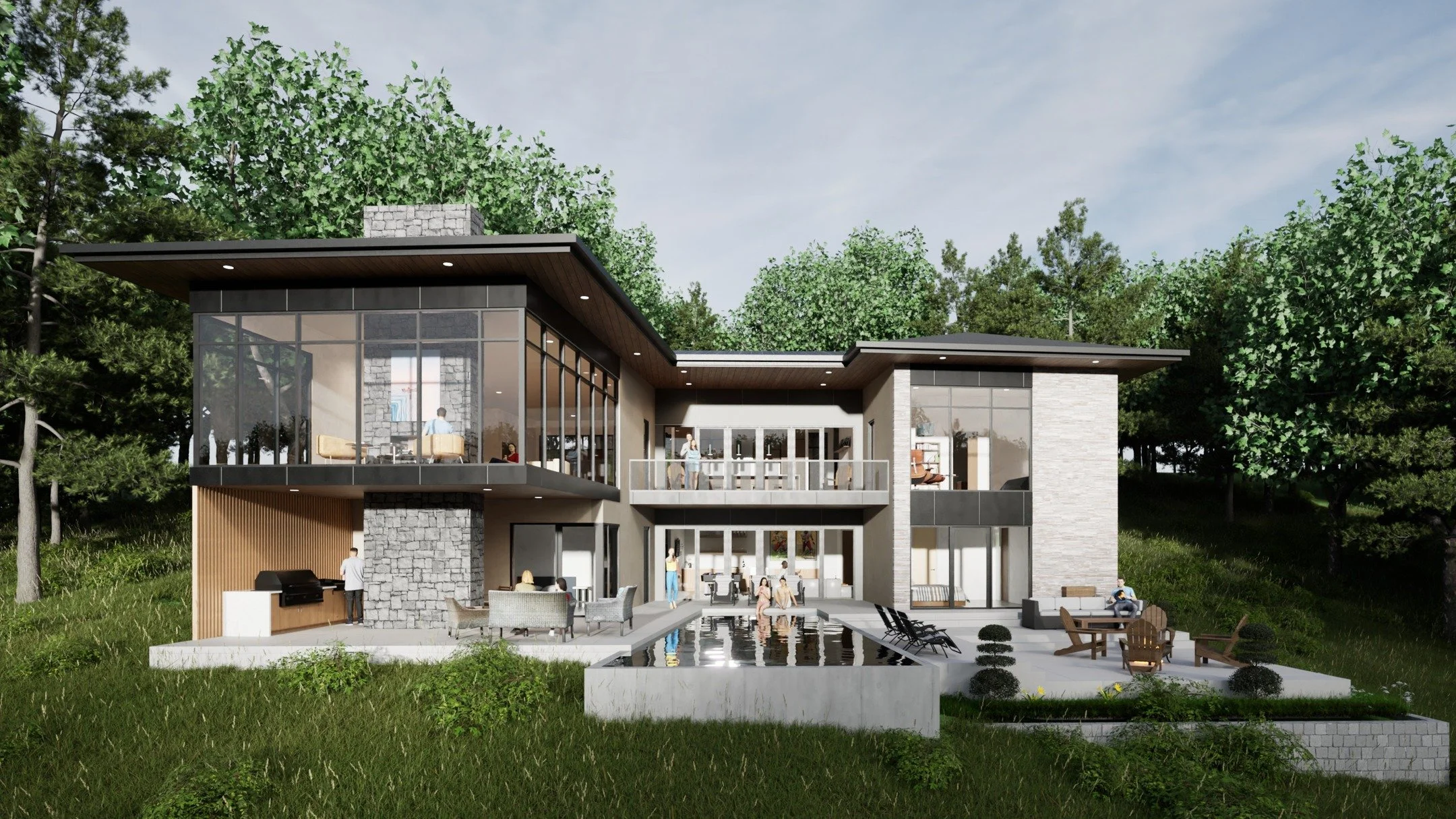 Over the Lake House

Set on the edge of the Lake of the Ozarks, this cantilevered home projects outward with a quiet confidence. Its horizontal lines carry the eye toward the water, while the three-edge infinity pool extends that movement into the ho