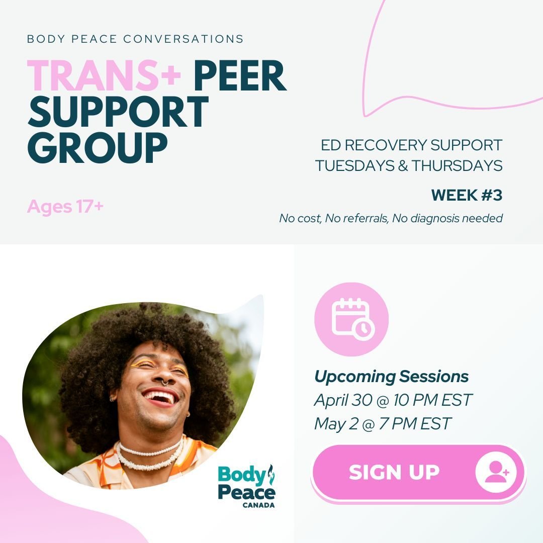 🌟 We're halfway through our 6-week Trans+ Peer Support Group! 🎉 Don't miss out on next sessions:
🗓️ April 30 at 10 PM EST
🗓️ May 2 at 7 PM EST

💬 Our Trans+ Peer Support Group is a safe space for the queer community to talk about their #EDRecove