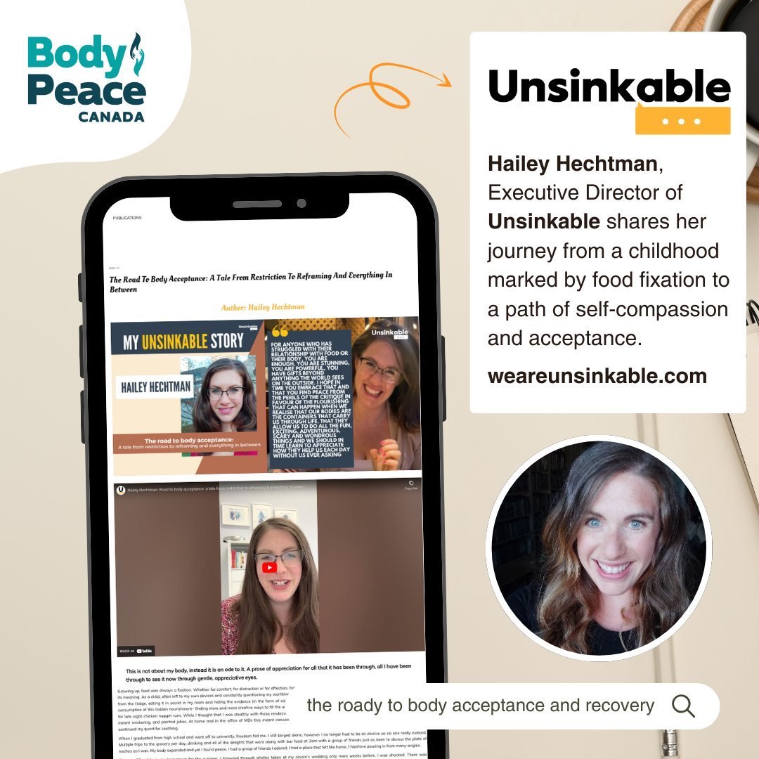 Hailey Hechtman, Executive Director of Unsinkable shares her journey from a childhood marked by food fixation to a path of self-compassion and acceptance. From early memories of secret bingeing to navigating societal pressures and self-doubt, her sto