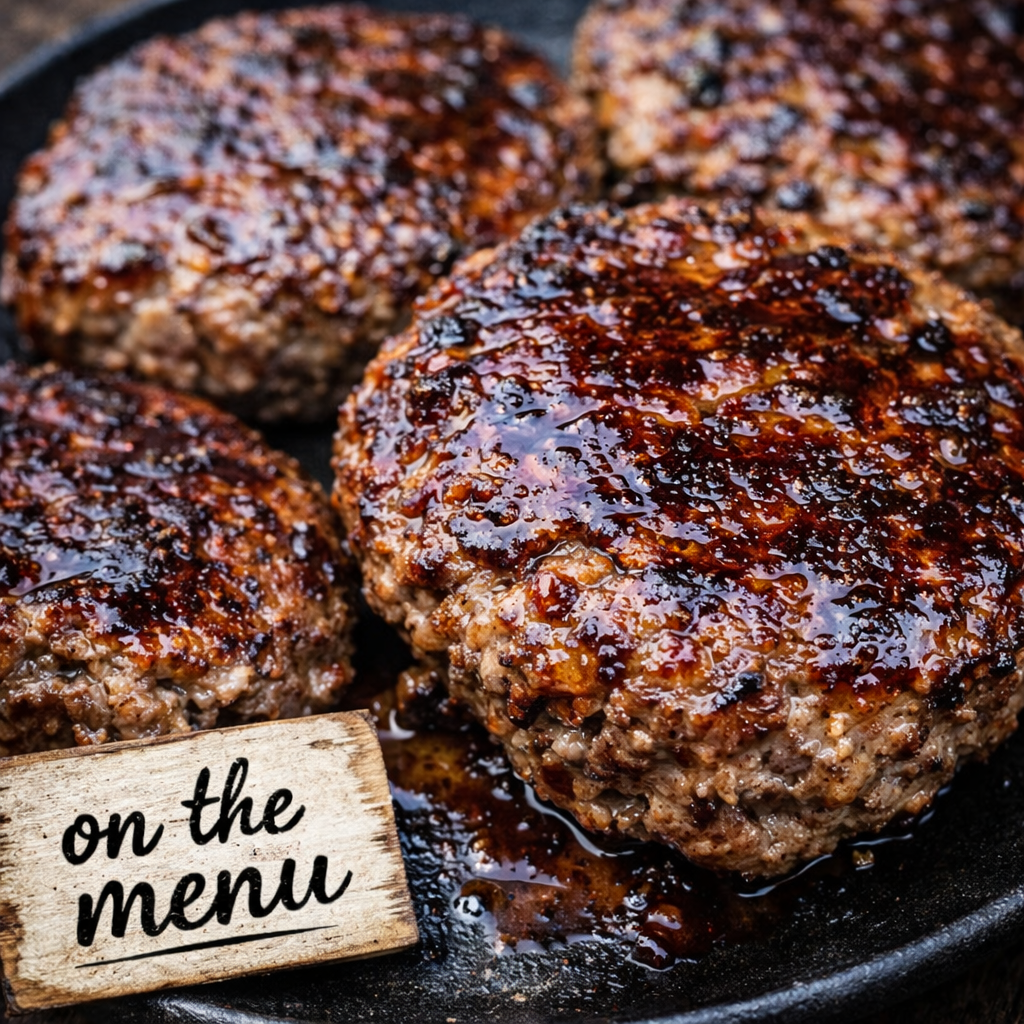 Grilled Lean Beef Burgers with a bourbon/balsamic/bbq glaze with steamed rice and seasonal veggies