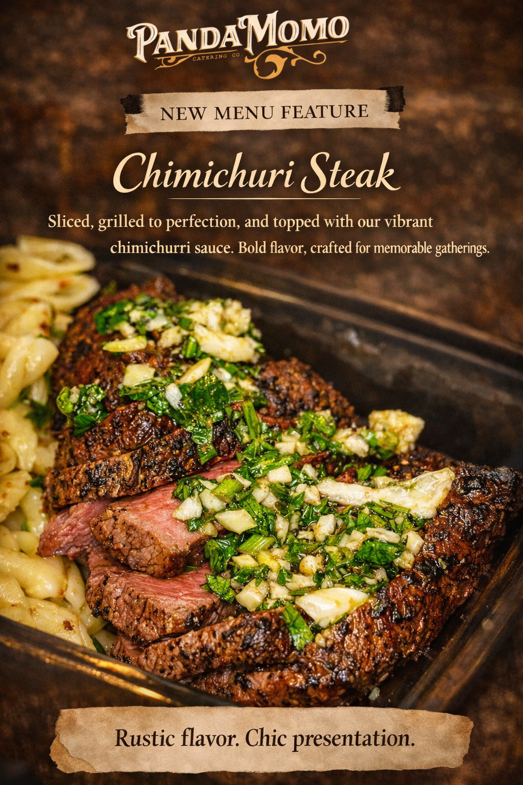 Grilled Chimichuri Steak with steamed rice and seasonal veggies.
