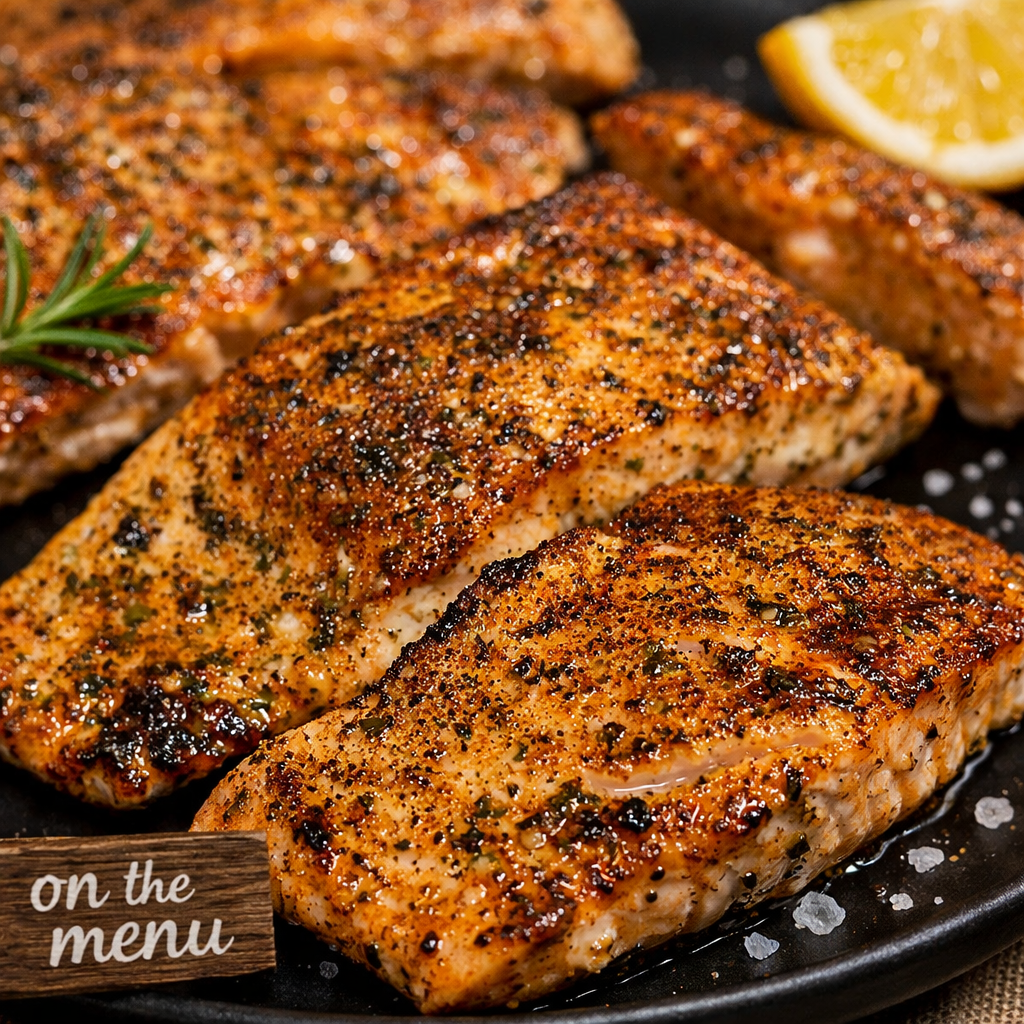 Citrus Herbed Salmon with Steamed Rice and Seasonal Veggies