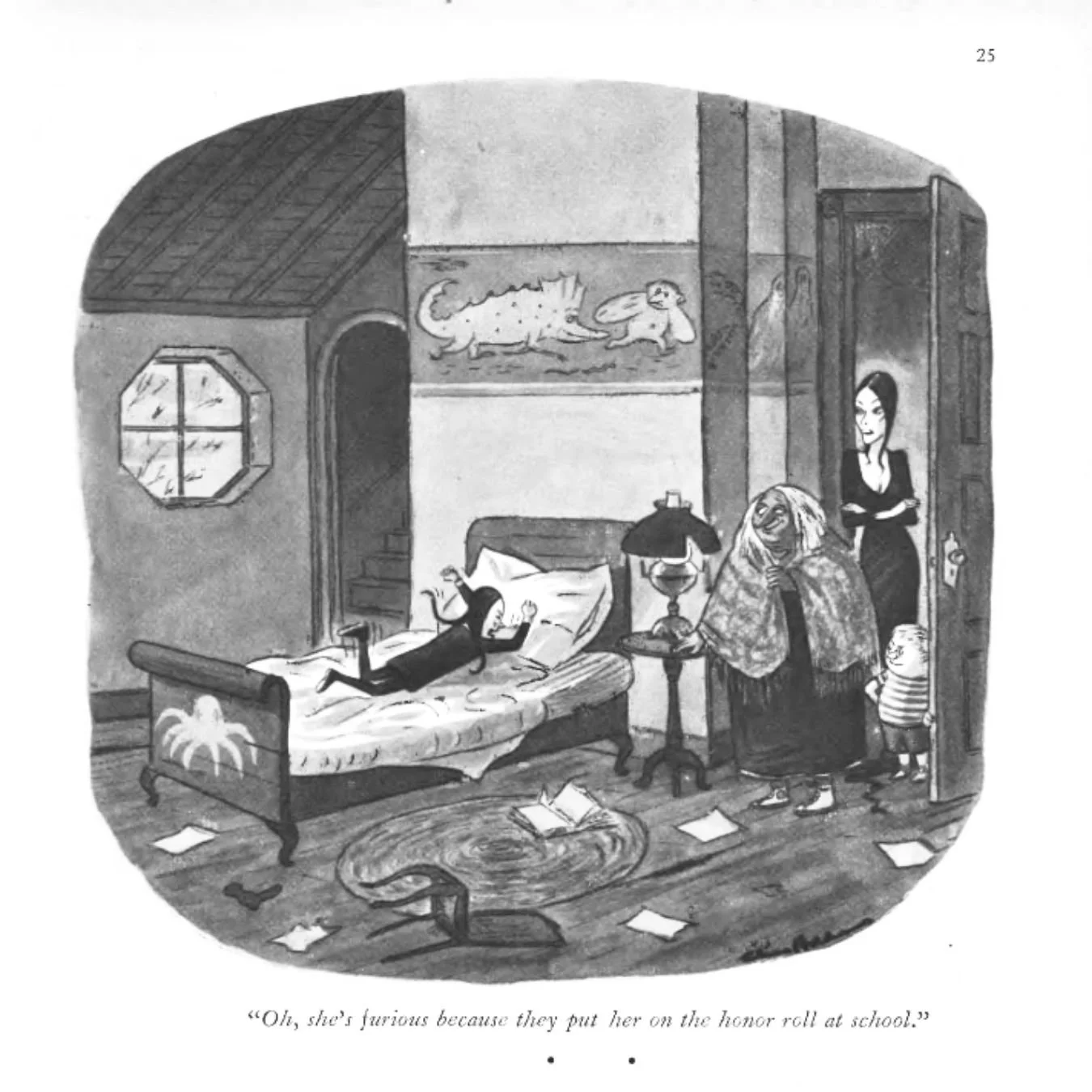 Addams, C. (1954, Oct. 16). “Oh, she’s furious...” [Illustration]. The New Yorker, p. 25. https://archives.newyorker.com/newyorker/1954-10-16/flipbook/024/. (Copy)
