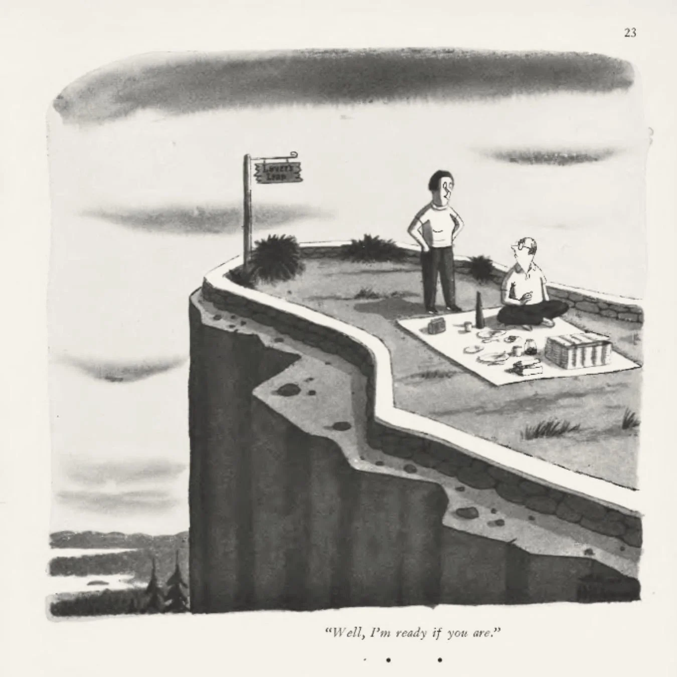  Addams, C. (1965, Aug. 14). “Well, I'm ready if you are” [Illustration].  The New Yorker,  p. 23.   https://archives.newyorker.com/newyorker/1965-08-14/flipbook/022/  . 