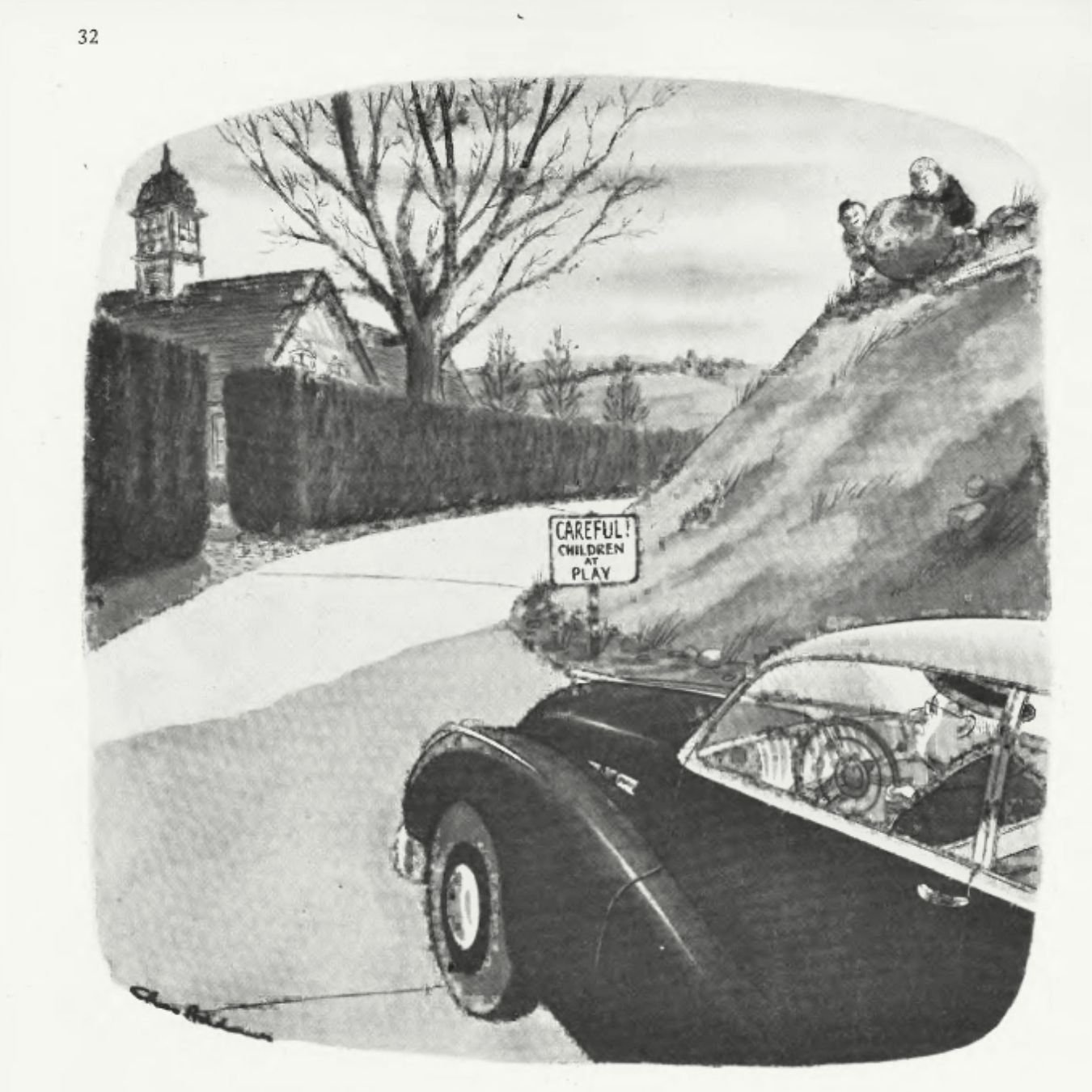 Addams, C. (1947, Dec. 20). “Careful! Children at play!” [Illustration]. The New Yorker, p. 32. https://archives.newyorker.com/newyorker/1947-12-20/flipbook/032/. 