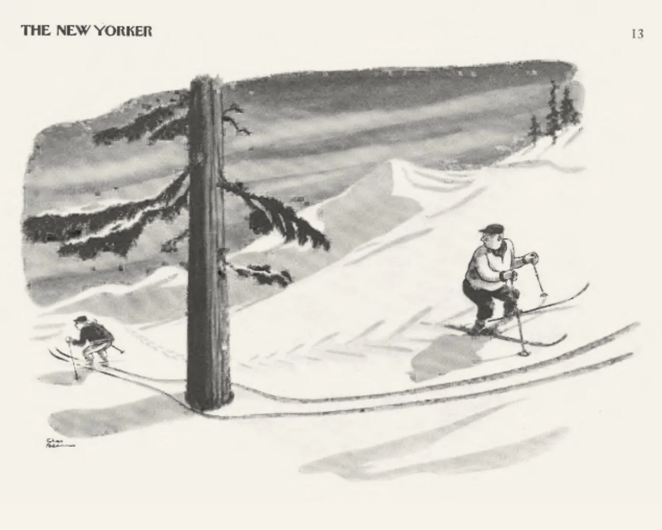  Addams, C. (1940, Jan. 13). “Downhill Skier” [Illustration].  The New Yorker , p. 13.   https://archives.newyorker.com/newyorker/1940-01-13/flipbook/012/  .  