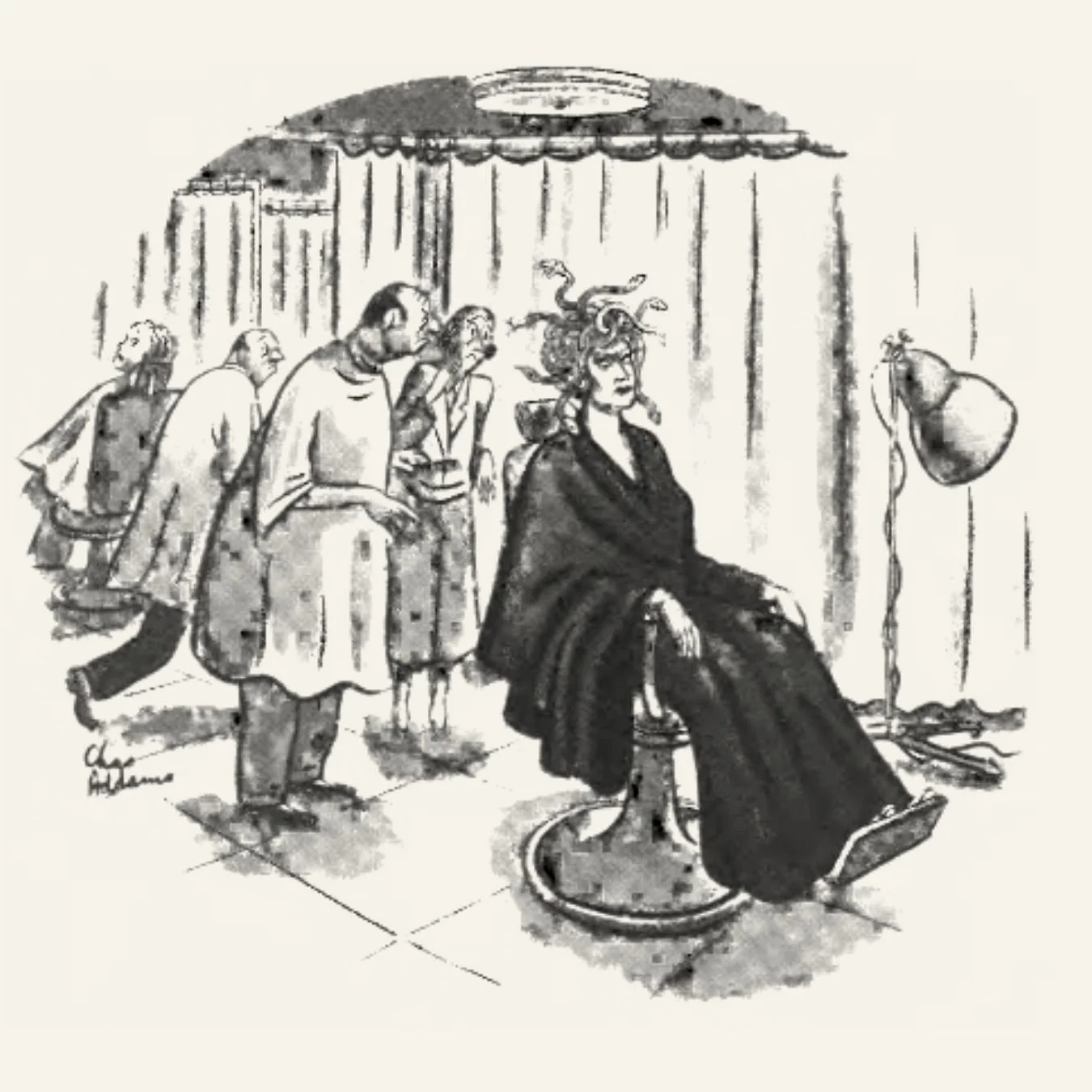  Addams, C. (1936, Aug. 15). “Medusa at the Salon” [Illustration].  The New Yorker , p. 23.   https://archives.newyorker.com/newyorker/1936-08-15/flipbook/022/  . 