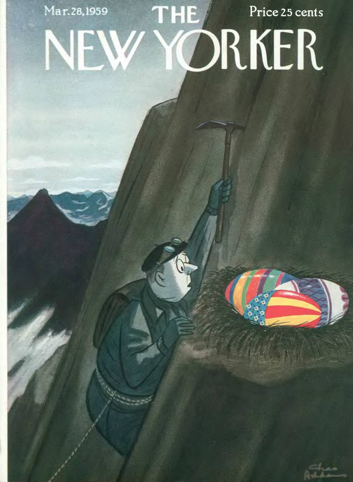  Cover illustration for  The New Yorker , Mar. 28, 1959   https://archives.newyorker.com/newyorker/1959-03-28/flipbook/CV1/  .  