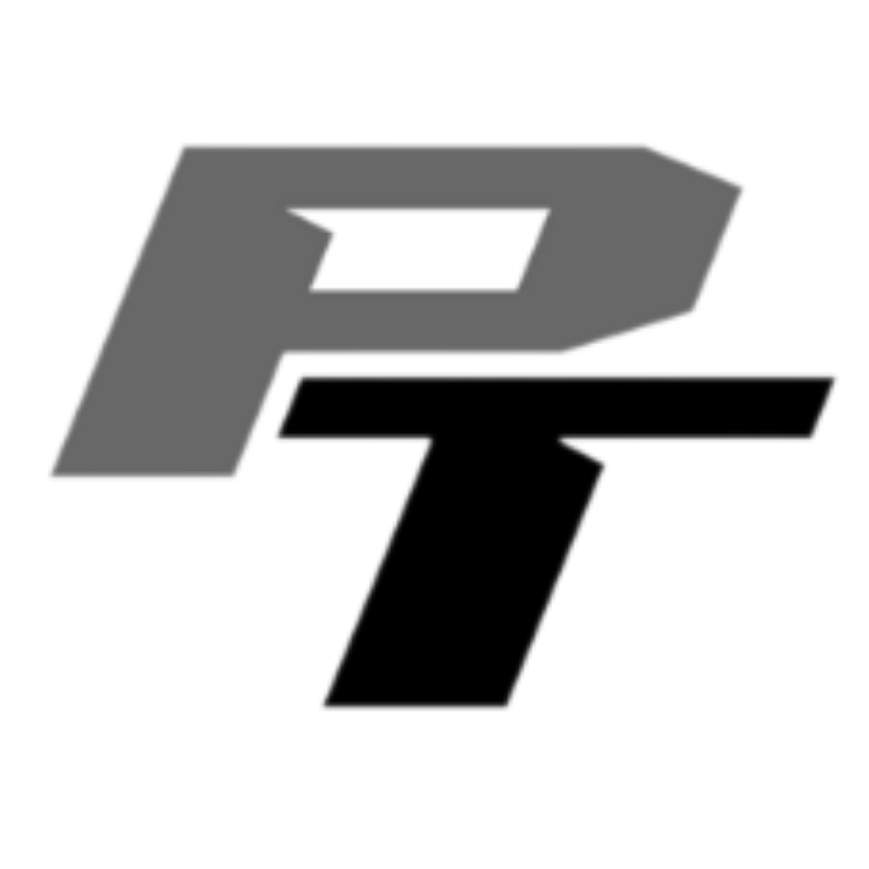 A stylized logo with the letters T and P, with T in black beneath a gray T, on a white background.