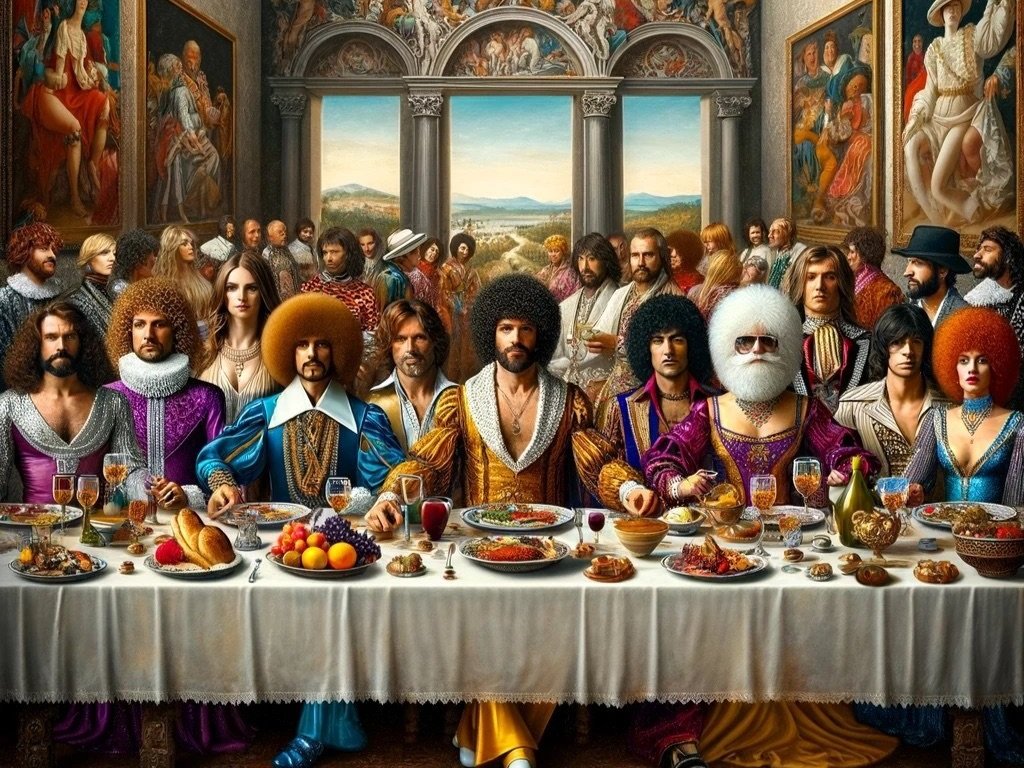 DALL%C2%B7E+2024-04-30+17.38.26+-+Create+an+anachronistic+image+in+the+style+of+an+Italian+Renaissance+painting%2C+depicting+people+dressed+in+1970s+Italian+disco+attire+sitting+down+for.jpg
