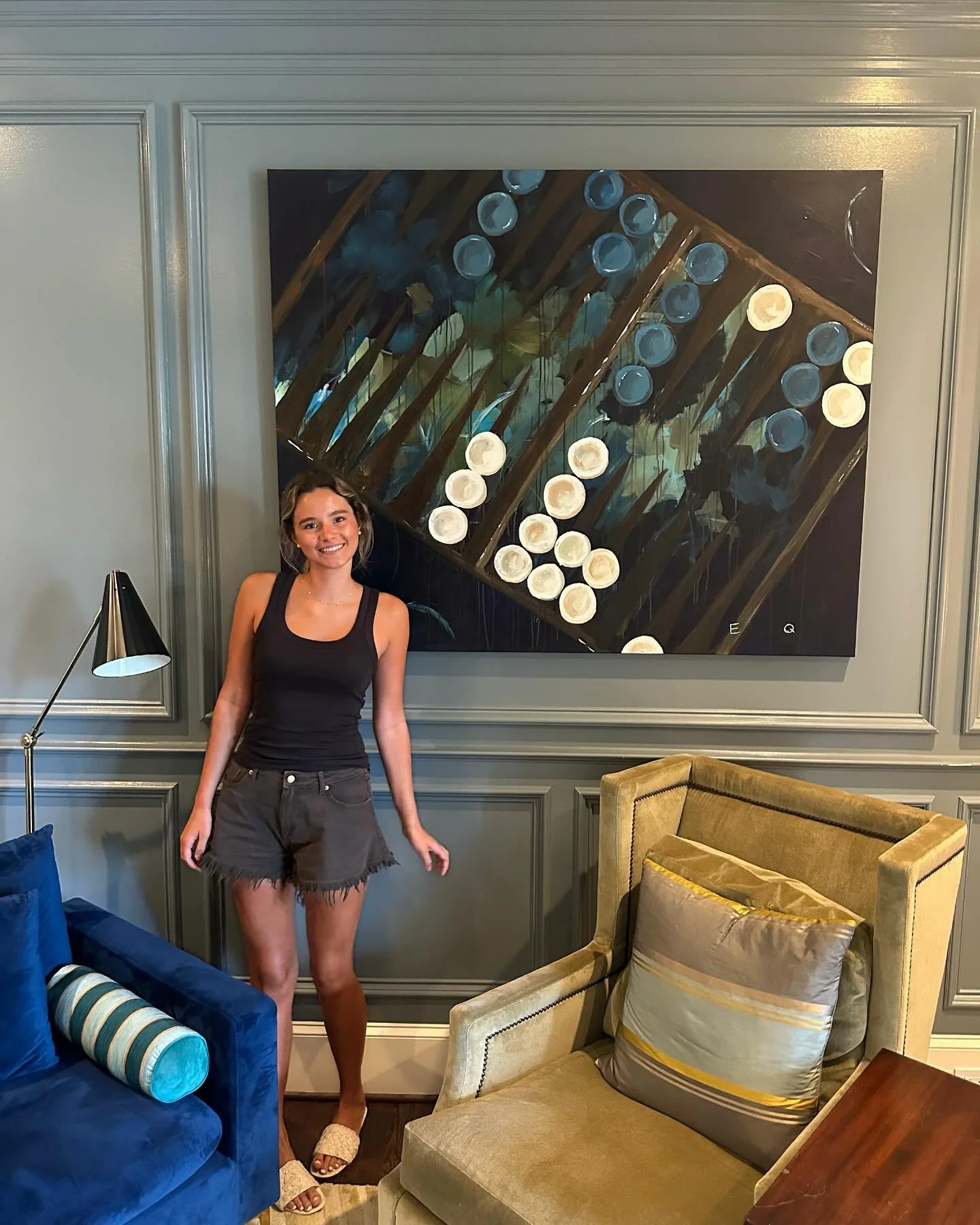 Backgammon board painting for my favorite game room in atl! It&rsquo;s not totally done yet but it&rsquo;s already made nanas Facebook so might as well share with yall too😜