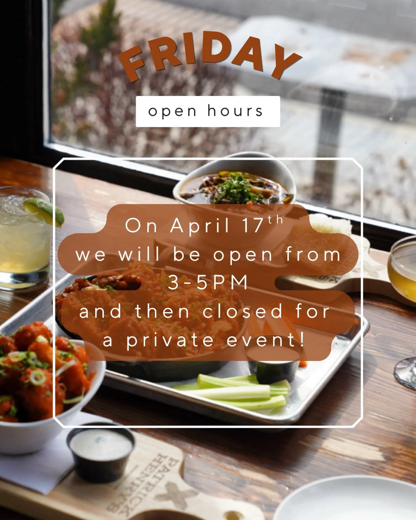 🔔Attention! This Friday, Patrick Henry&rsquo;s will be open from 3&ndash;5 PM, then closing for a private event. Thank you!