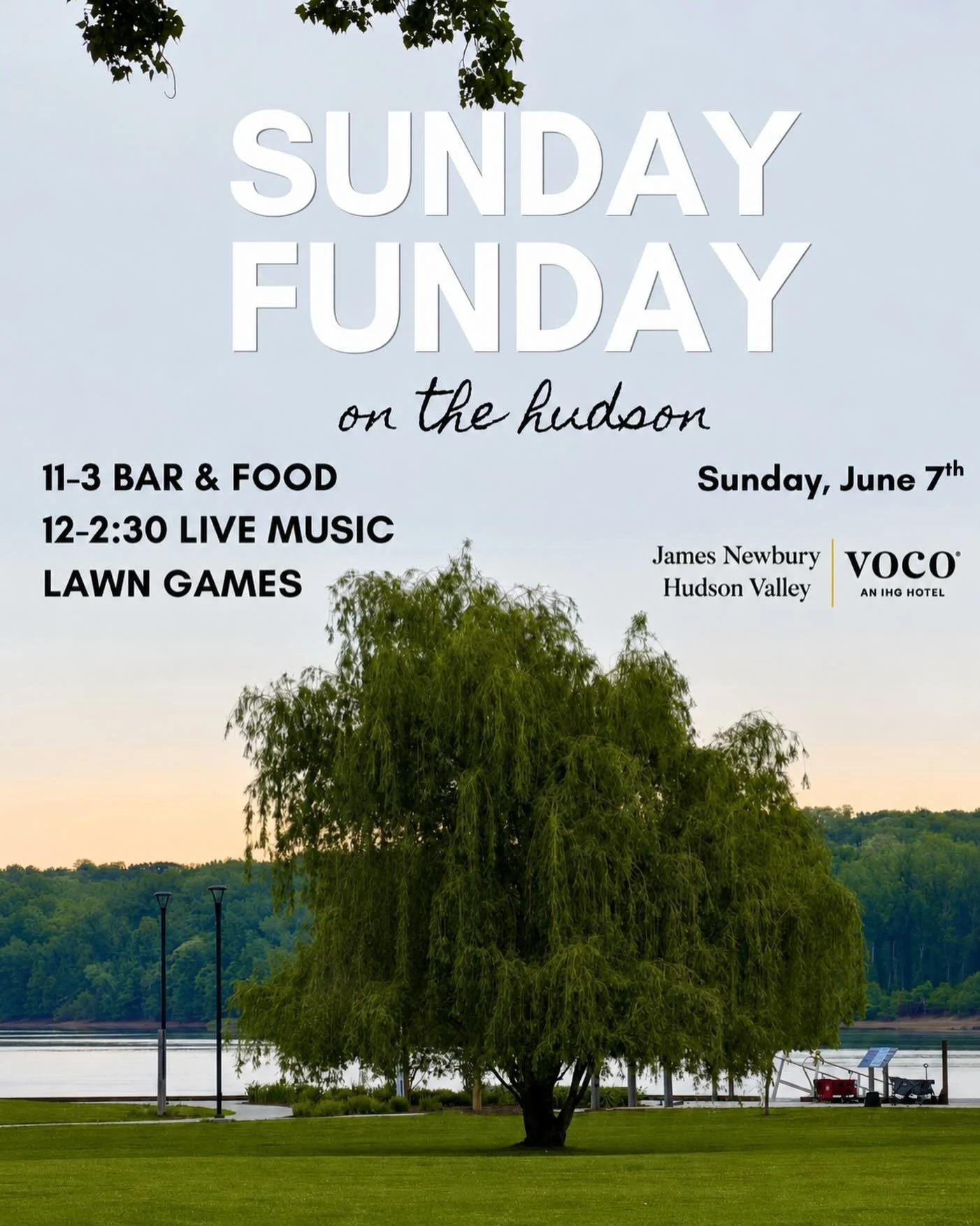 Join us this Sunday, June 7th, at voco James Newbury Hudson Valley for an afternoon of great food, live music, cocktails, and unbeatable Hudson River views.

🍖 Food Truck: @lilpiecebbq 
🎶 Live Music: @charlielmorris | 12-2:30 PM
🍹 Craft Cocktails: