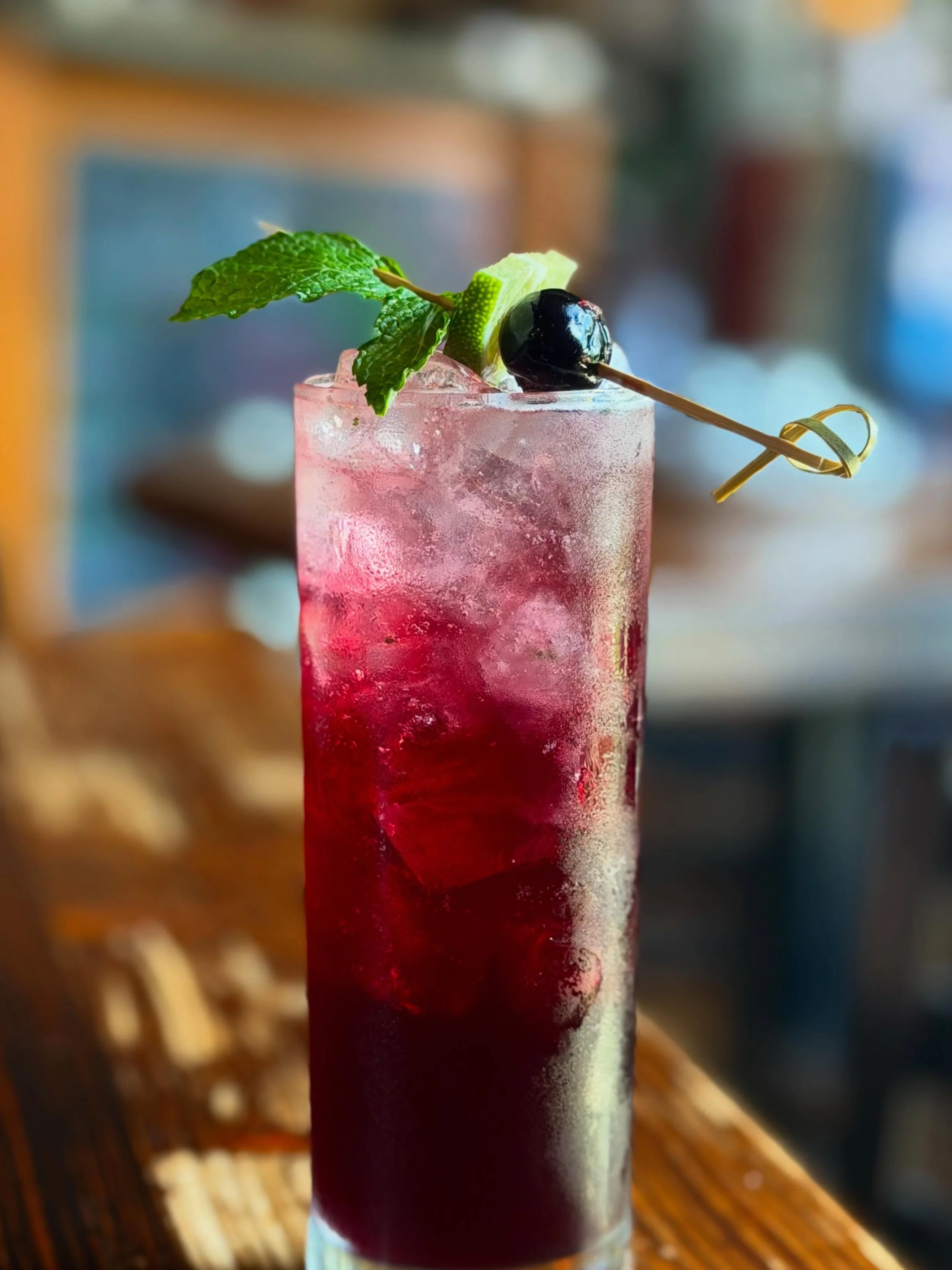 Our Black Cherry Mojitos are 🍒🔥🤩

Made with black cherry rum, our homemade black cherry pur&eacute;e, lime, mint, and a splash of club soda. Sweet, refreshing, and the perfect way to kick back and enjoy the day. 🍹✨

Stop by and give one a try! 🍒