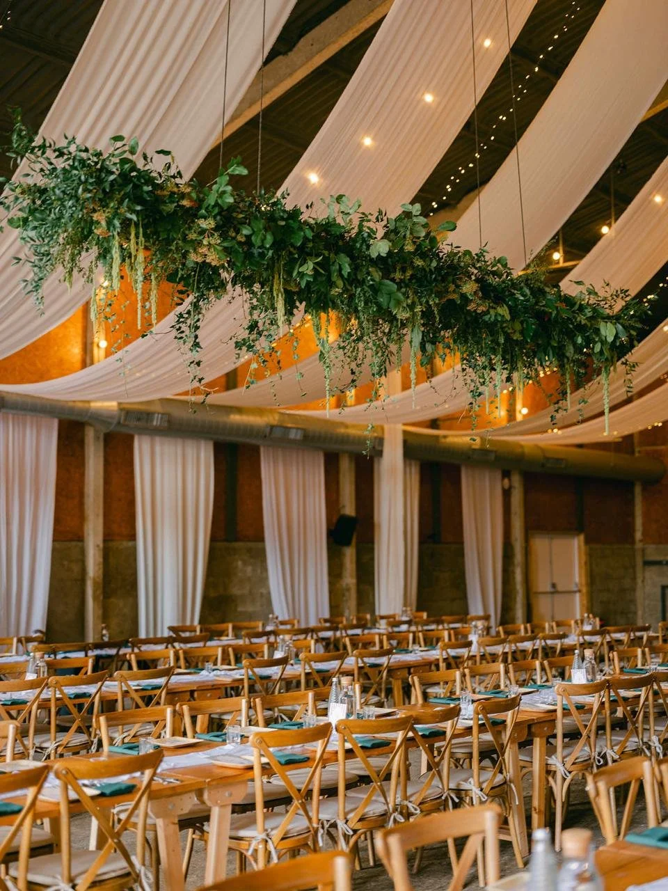 Large hanging foliage garland at The Barns in Epping