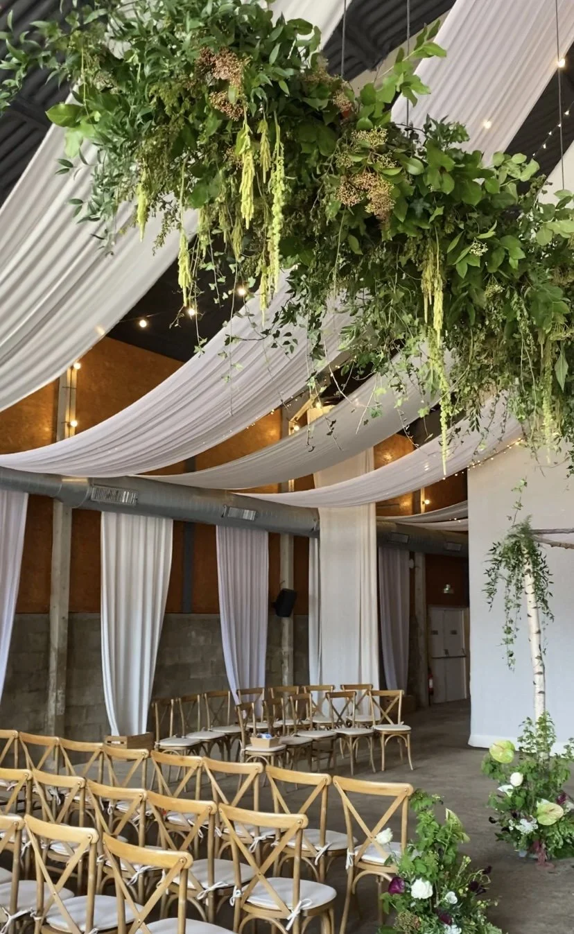 Hanging floral display for ceremony 