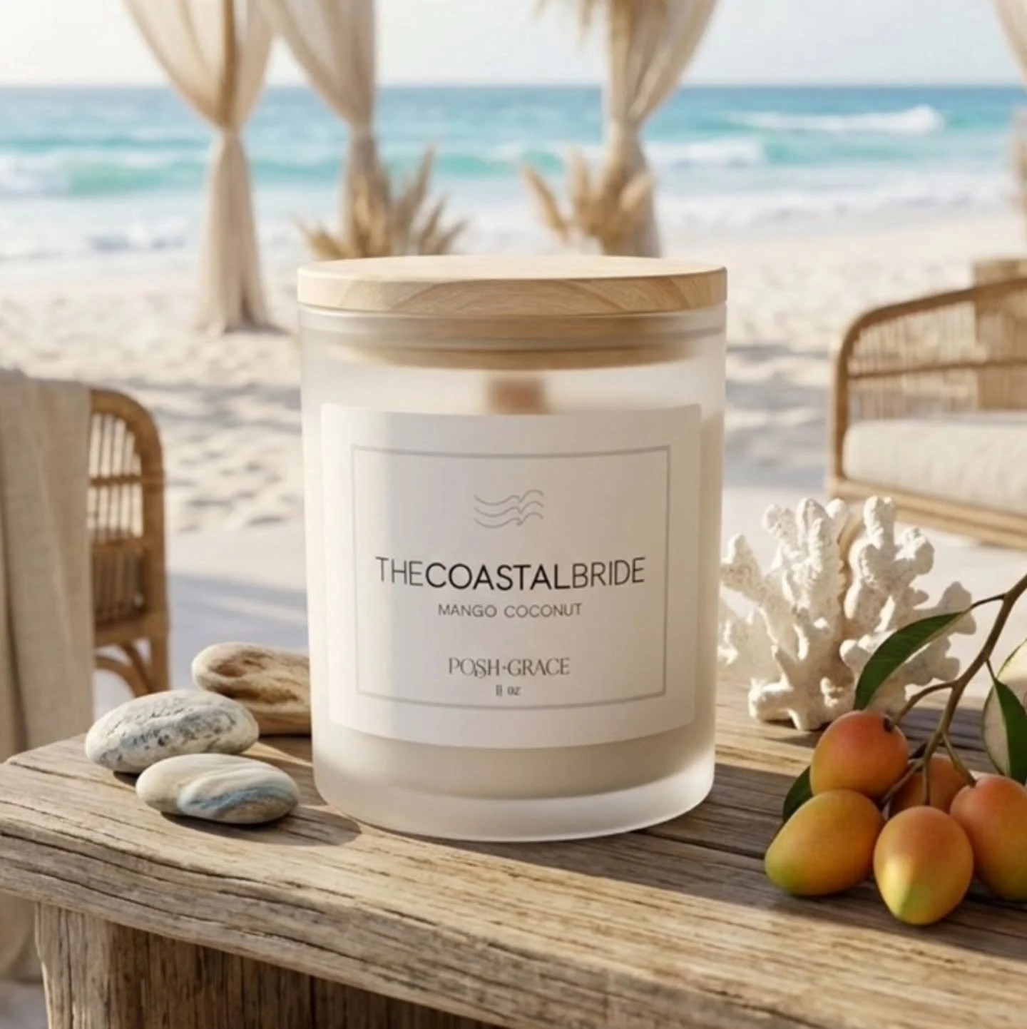 Meet the very first scent in our brand new modern **Veranda Suite** collection! THE COASTAL BRIDE candle in *Mango Coconut* is officially here to be your new wedding planning bestie. It&rsquo;s basically a mini beach vacation in a jar, perfect for ke