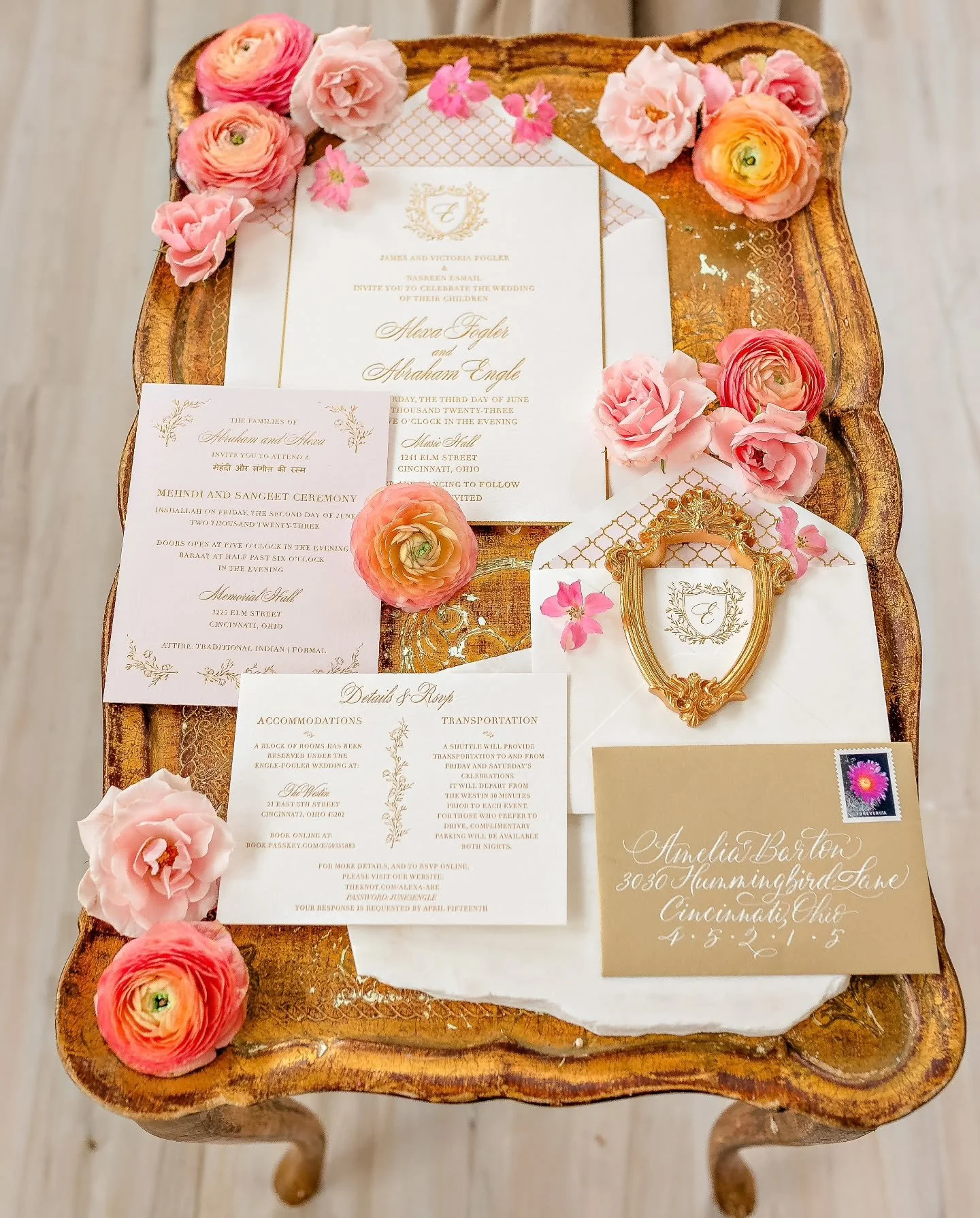 Proof that &ldquo;more is more&rdquo; when it&rsquo;s done right.

Between the ultra-thick European cotton, crisp letterpress and foil stamped combo, and gold-beveled edges catching every drop of natural light, this suite is pure sensory indulgence. 