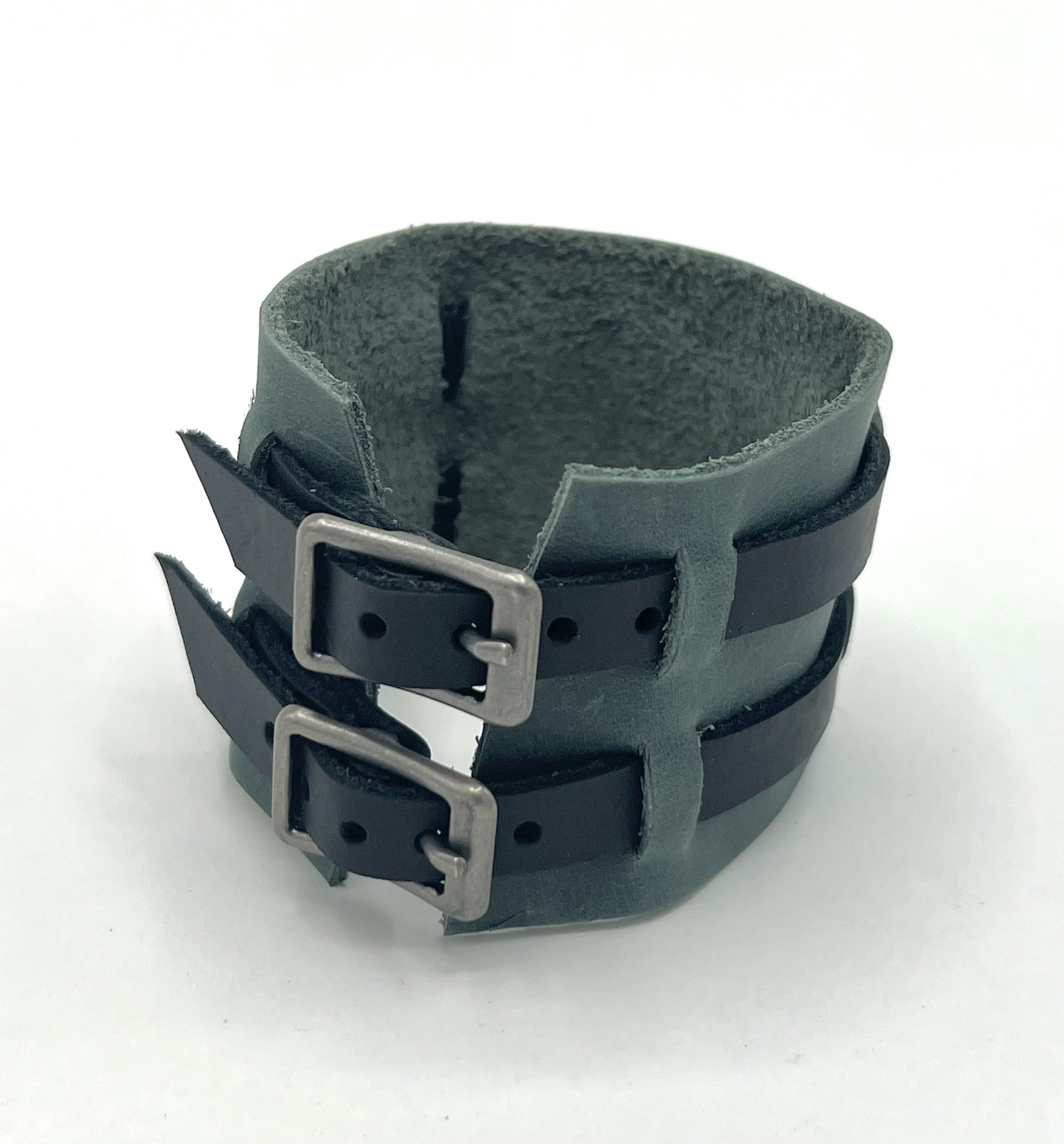 Double Buckle Cuff- Black and Turquoise