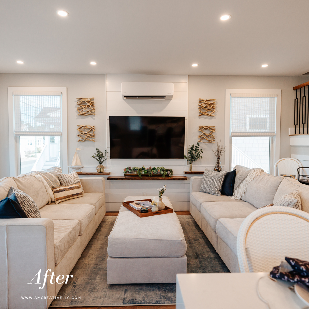 Airbnb living room seating area styled for short term rental