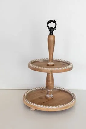 $20.00 Beaded Wood Round 2 tier Dessert Stand 