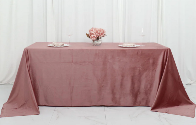 $50.00- 90" x 132" Rose Pink Velvet Rectangular Linen