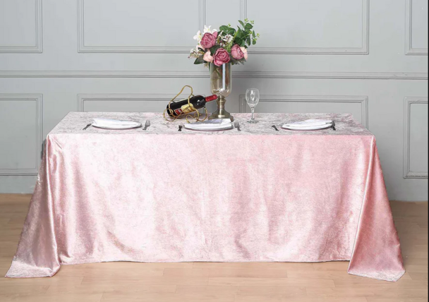$50.00- 90" x 132" Light Pink Velvet Rectangular Linen