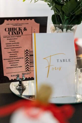 $25.00 -SET- White with Gold Accent  Table Number 