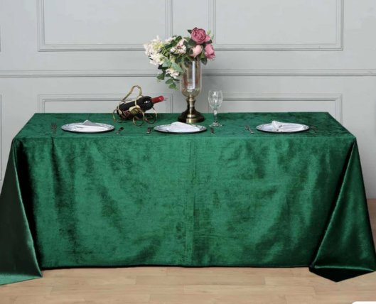 $50.00- 90" x 132" Emerald Velvet Rectangular Linen