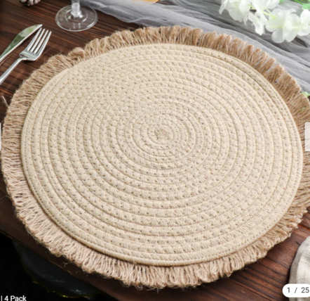$2.00- 15" - Natural Burlap Fringed Placemat