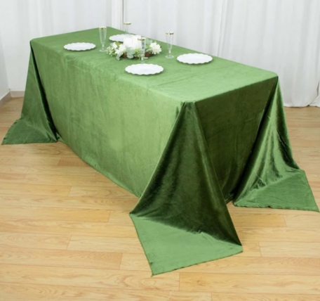$50.00- 90" x 132" Sage Velvet Rectangular Linen