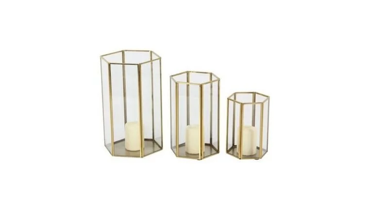 $10.00- 10" Gold Rimmed Glass Hexagon With LED Candle