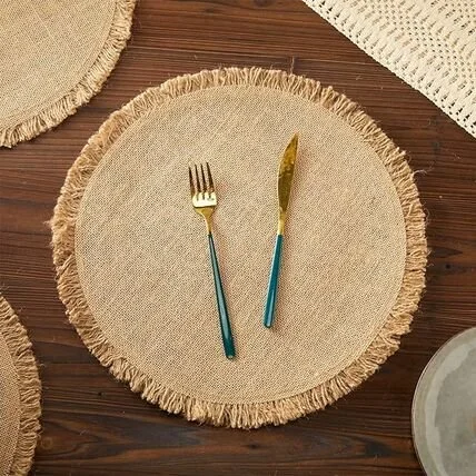 $1.50- 15" - Tan Burlap Fringed Placemat