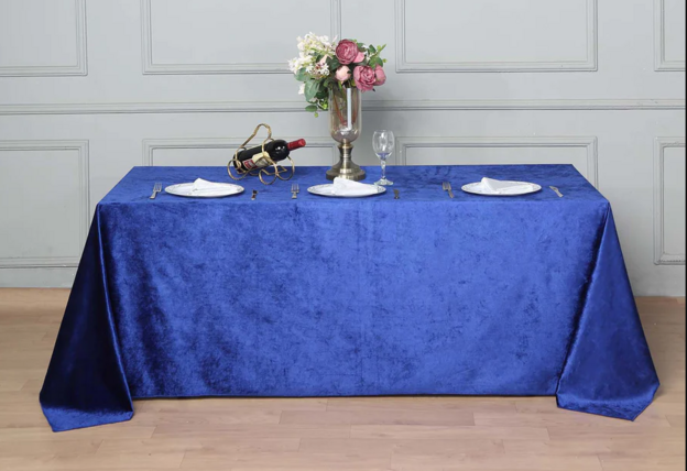 $50.00- 90" x 132" Royal Blue Velvet Rectangular Linen